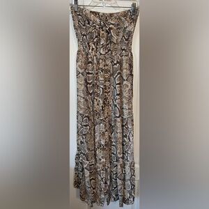 Blue Island Like New Snake Print Brown Maxi Sun Dress